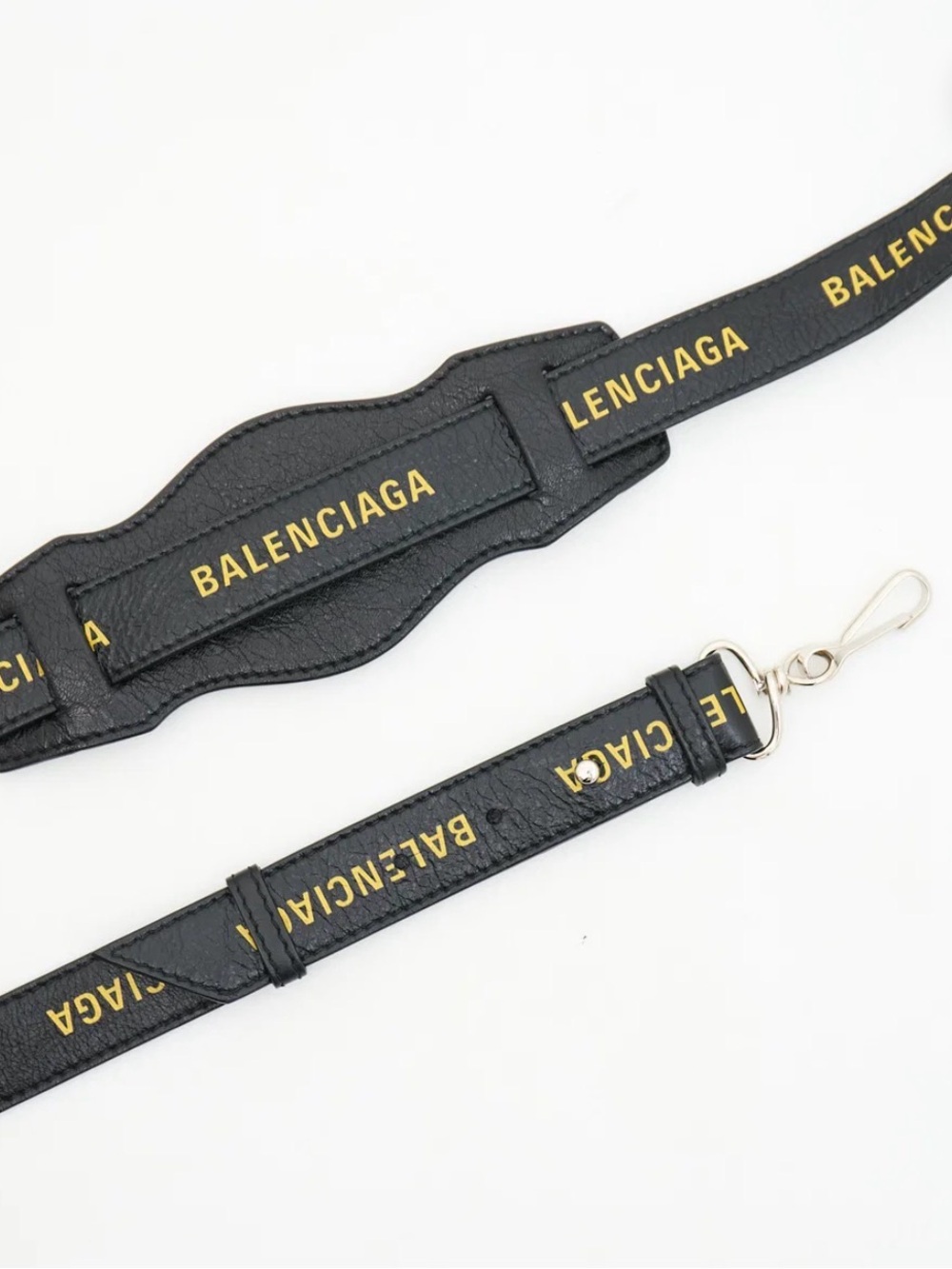 Balenciaga Black Leather Strap with Yellow Logo Print